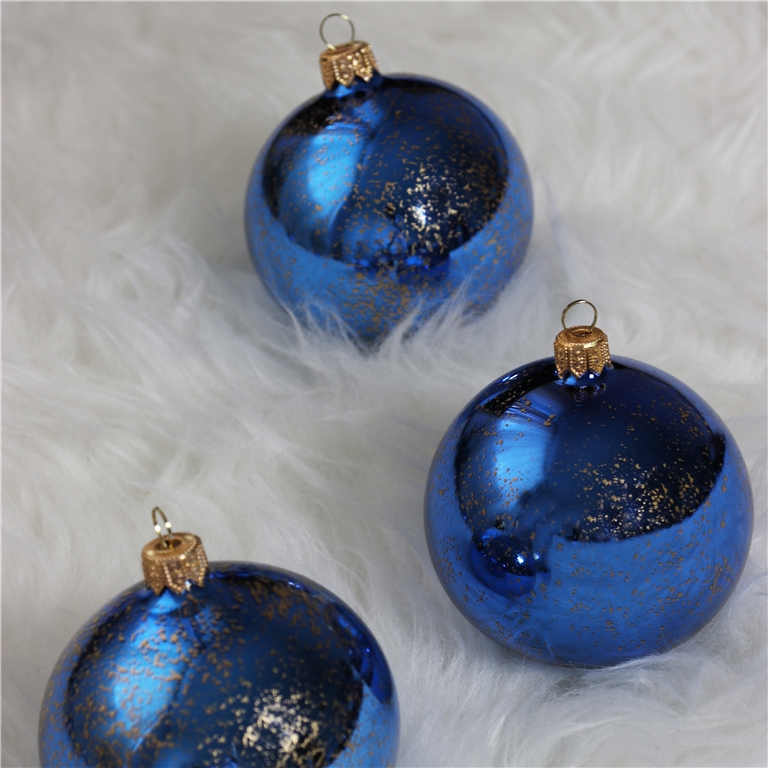 Weihnachtskugel Blau Gold Dekor DecorbyGlassor.cz