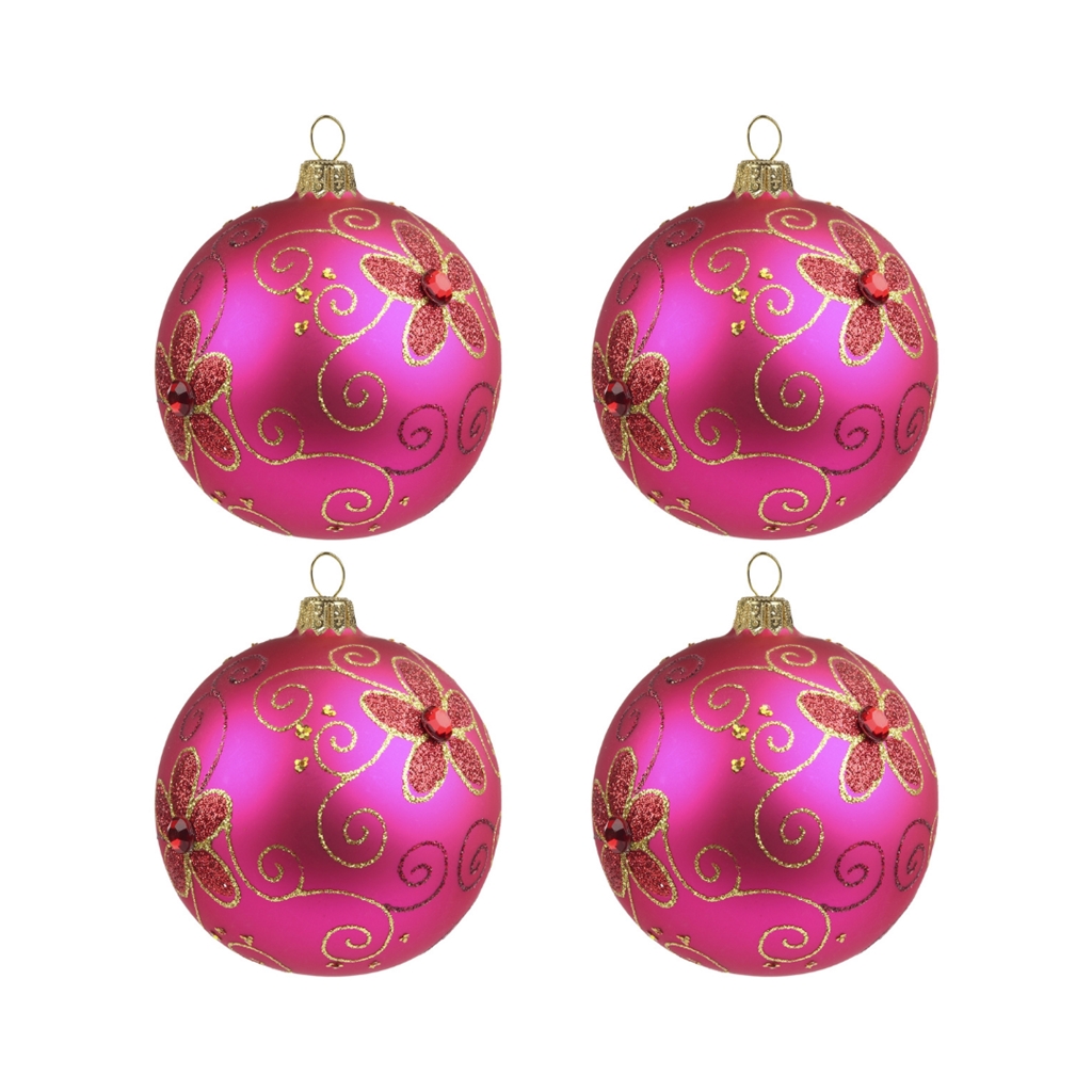 Set aus großen rosa Weihnachtskugeln mit Blumen  Decor-by-Glassor.cz